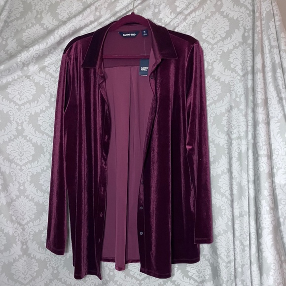 Lands' End Tops - Lands End Velvet button Tunic XL  Rich Burgundy